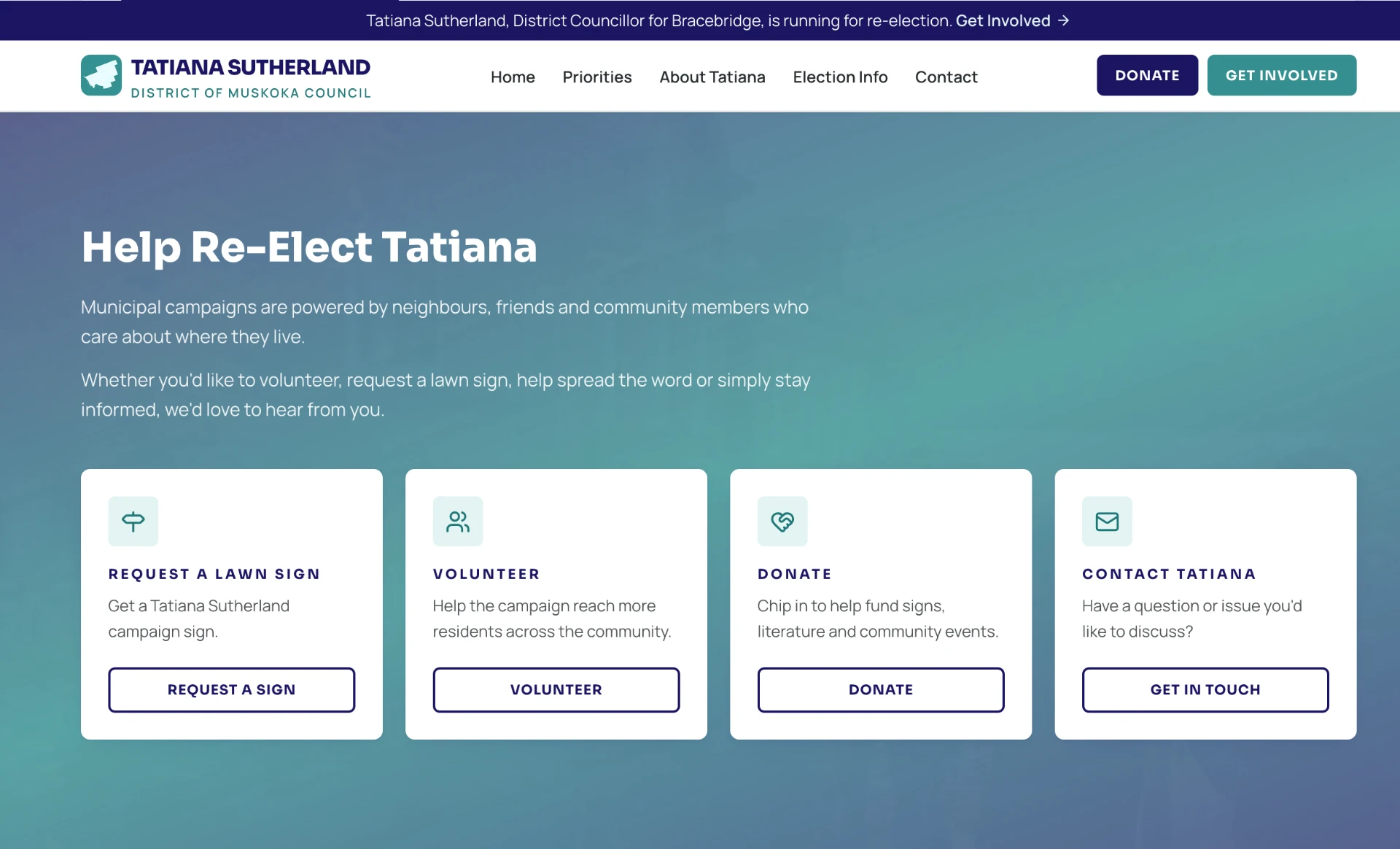 Tatiana Sutherland Municipal Campaign — Lead intake & Donations